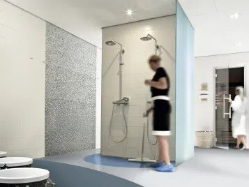 Forbo offers a complete wetroom solution with it's Onyx wall coverings and Step safety flooring
