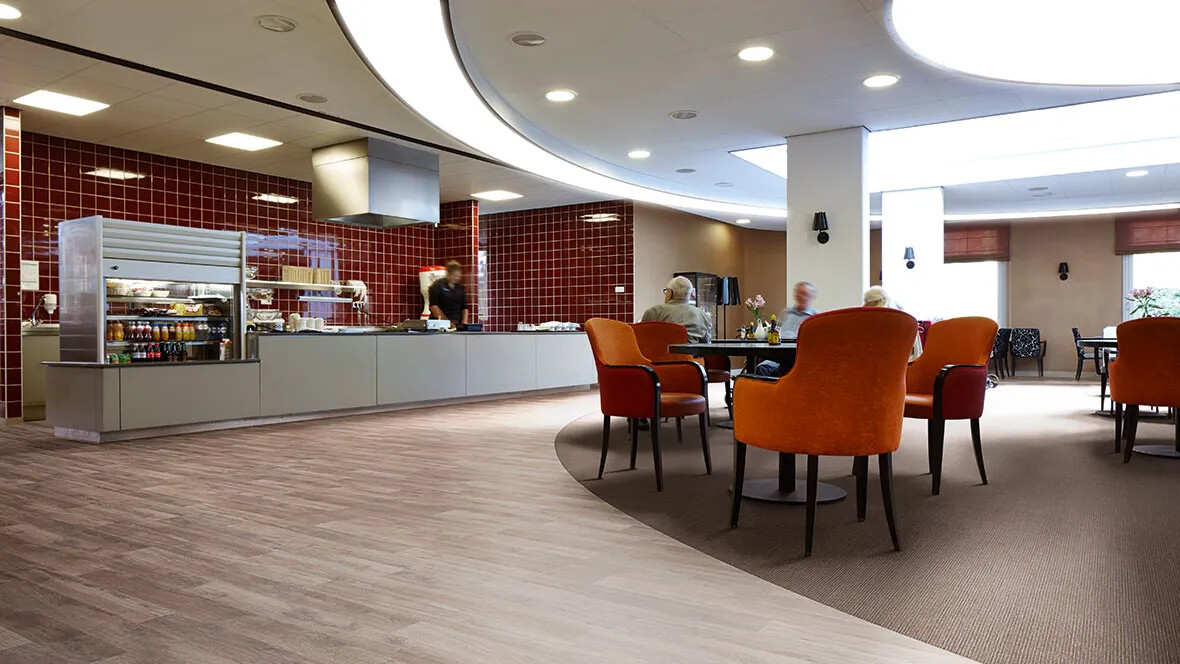 Eternal Wood design vinyl in eldery home canteen