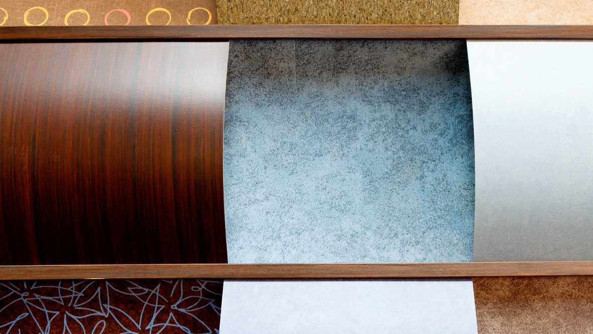 Samples of various Forbo linoleum floor coverings.